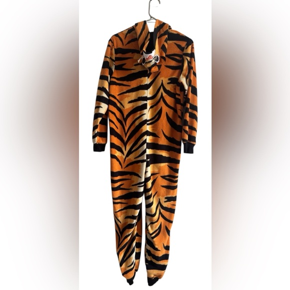 Nick & Nora Women's One Piece Zip Tiger Hooded Fleece Pajama Size Small - Picture 4 of 6